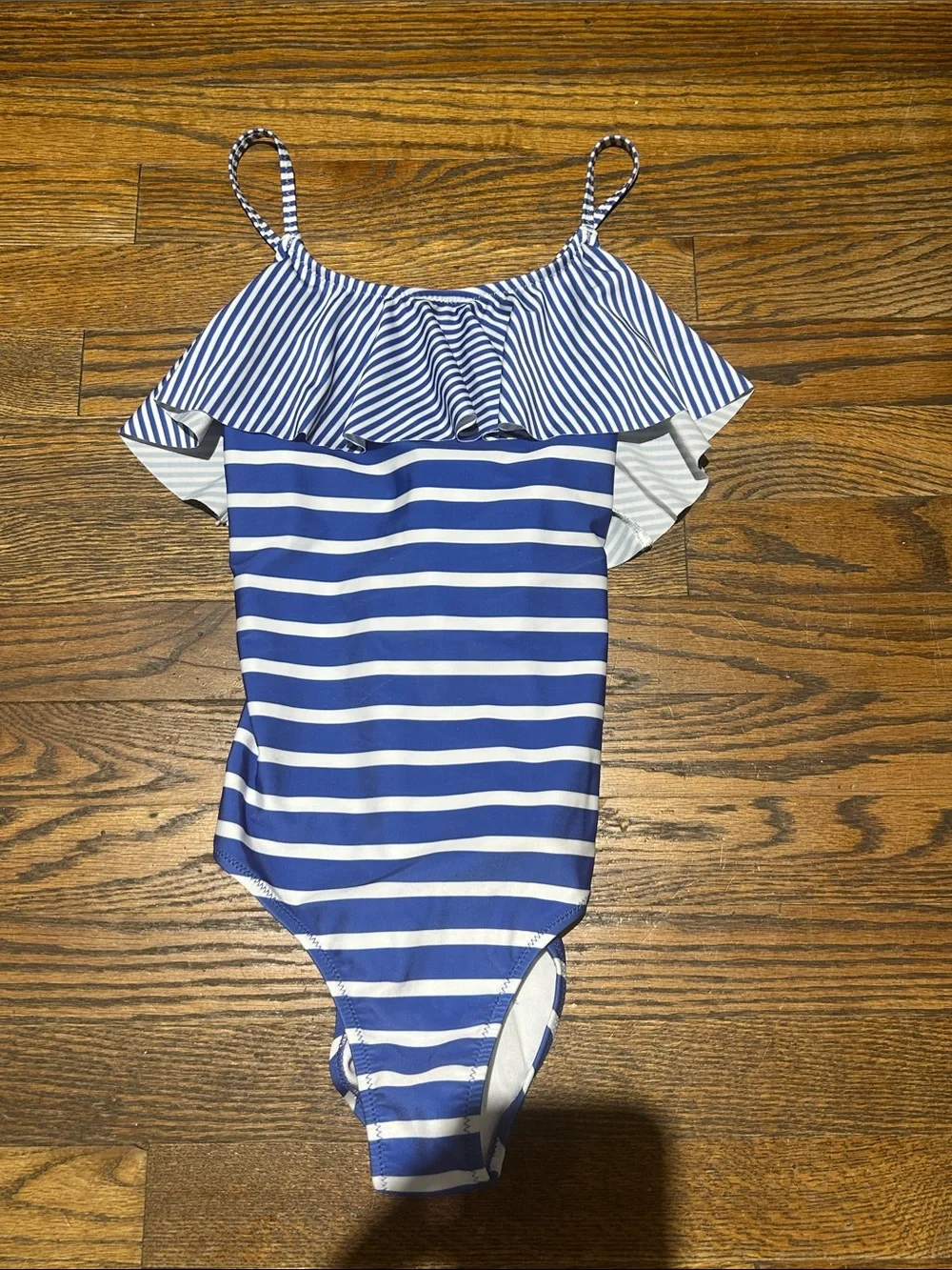 Nautica Blue and White Striped Ruffle One-Piece Swimsuit - Kids